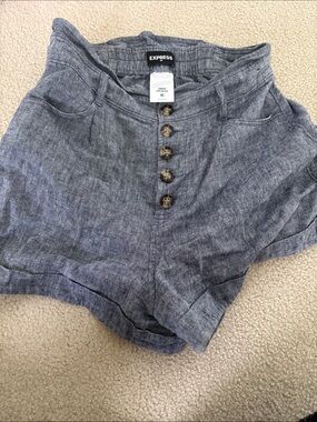 Express High-Waist Button-Front Shorts in Indigo
